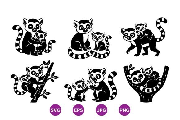 Adorable Lemur Mom and Baby SVG