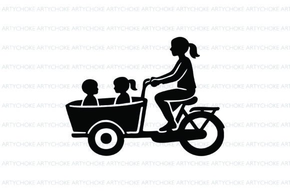 Bakfiets Mom and Kids SVG