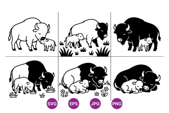 Buffalo Mom and Calf SVG