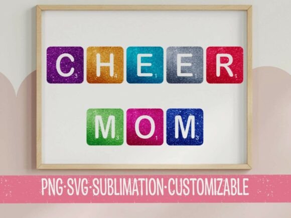 Cheer Mom Glitter Tile SVG PNG Colorful