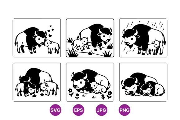 Cute Buffalo Mom and Baby SVG