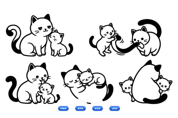 Cute Cat Mom and Kitten SVG