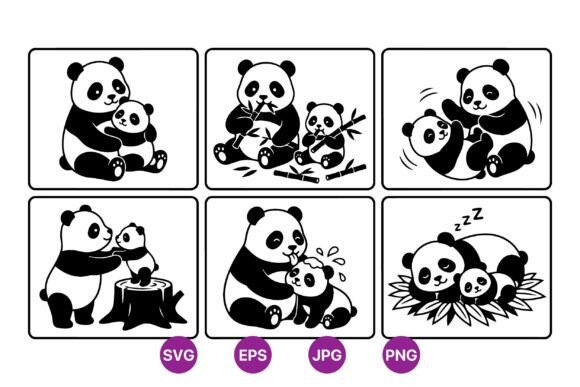 Cute Panda Mom and Baby SVG