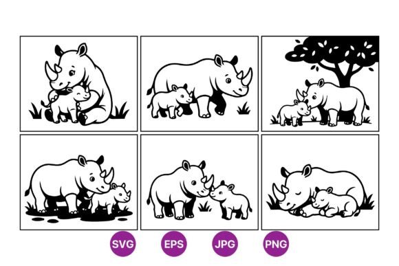 Cute Rhino Mom and Baby SVG
