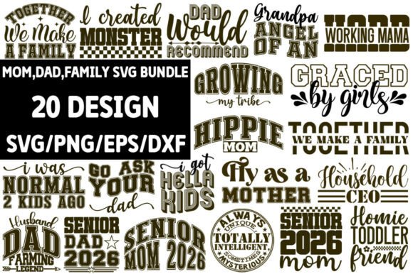 Mom, Dad, Family SVG PNG Bundle